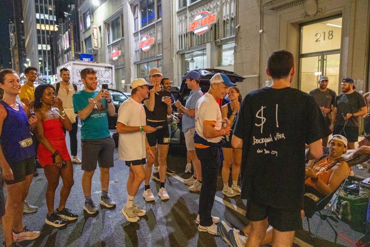 UltraRunningMag's tweet photo. Our feature photo inside the Oct/Nov 2026 issue: Writer Max Hines (third from the left) watches as the final runners of the One Dollar Ultra in New York City rally for another loop. 

📸 Federico Barrio Nuevo

Subscribers can access Hines's article here: https://t.co/oAPy3KqrhH https://t.co/WkBBrpSqct