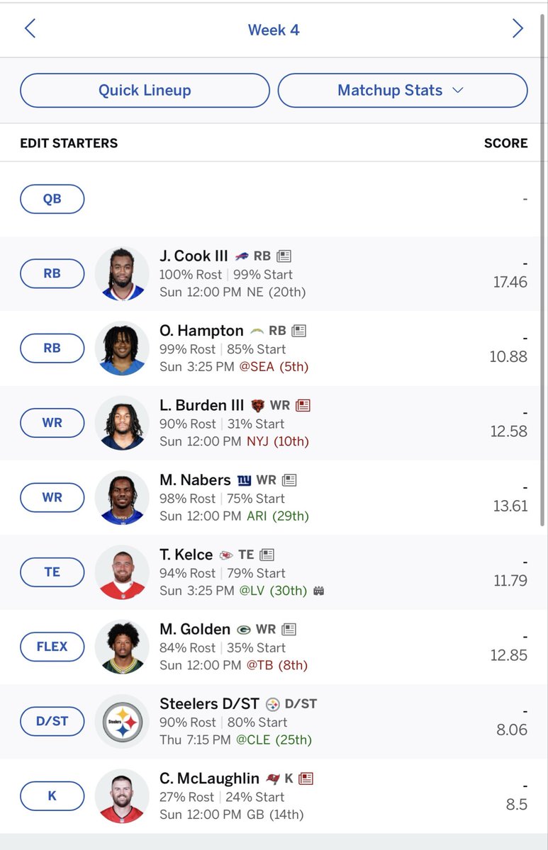 SteelSNZ's tweet photo. Any fantasy football “experts” have any trade ideas for my team? I’d love to move Hampton for a better RB2, I’d be willing to move Nabers, Egbuka, Likely, Corum, Price. Picked up CJ Stroud for a QB for the week. #NFL #fantasyfootball #espn #sleeper #ringer https://t.co/DzBScFyM6S