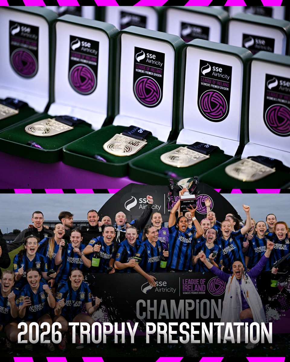 LoiWomen's tweet photo. Time for a Title Party 🍾

@AthloneTownAFC  will be crowned @sseairtricity Women's Premier Division champions this Saturday 🏆

Get along to Athlone Town Stadium or watch the trophy presentation live on @SportTG4! https://t.co/WjZyUnRuLt