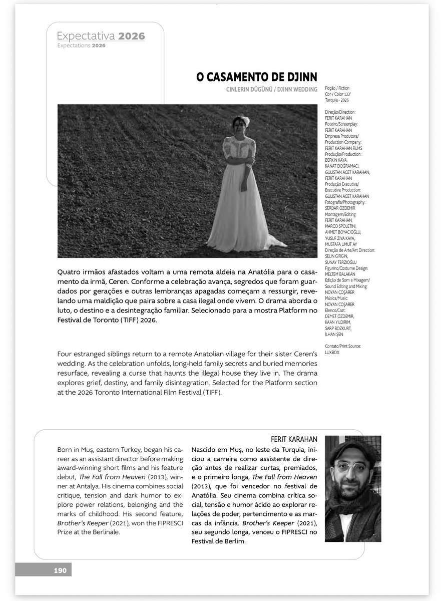 PortalDemetBR's tweet photo. 📰 | DESTAQUE NA PROGRAMAÇÃO DO FESTIVAL DO RIO 2026

O filme Cinlerin Düğünü (O Casamento de Djinn), estrelado por #DemetÖzdemir, ganhou espaço na revista oficial da programação do Festival do Rio 2026, com direito a uma página dedicada à produção, incluindo a sinopse e informações sobre o diretor Feri̇t Karahan 🇧🇷✨

Mais um espaço para o filme que vem conquistando destaque no circuito internacional! 🤍