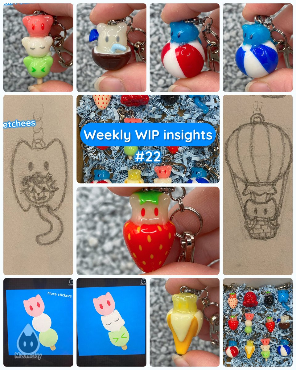 mizumiclay's tweet photo. Weekly WIP insights #/22 💙💕

I glazed some more figures and finished assembling them and the others I glazed last week 💙 And I also drew stickers for the Dango Shizuku Versions 🍡💧🐱
.
.
.
#clay #clayart https://t.co/tPNxLzeTAJ