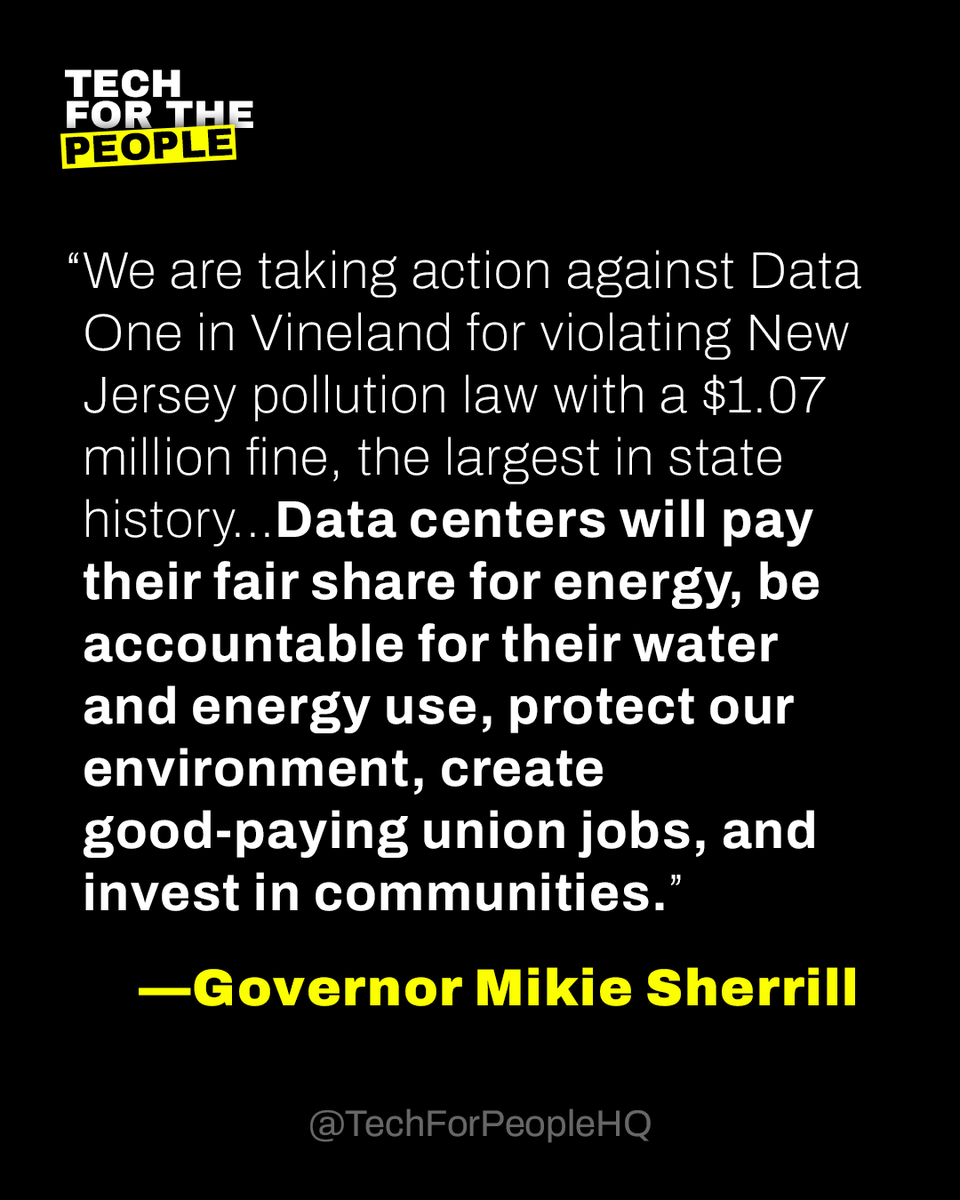 TechForPeopleHQ's tweet photo. ICYMI: @govsherrillnj took bold action to hold a data center accountable for installing and operating 62 natural-gas generators without required permits. https://t.co/1tA8tdlDwh