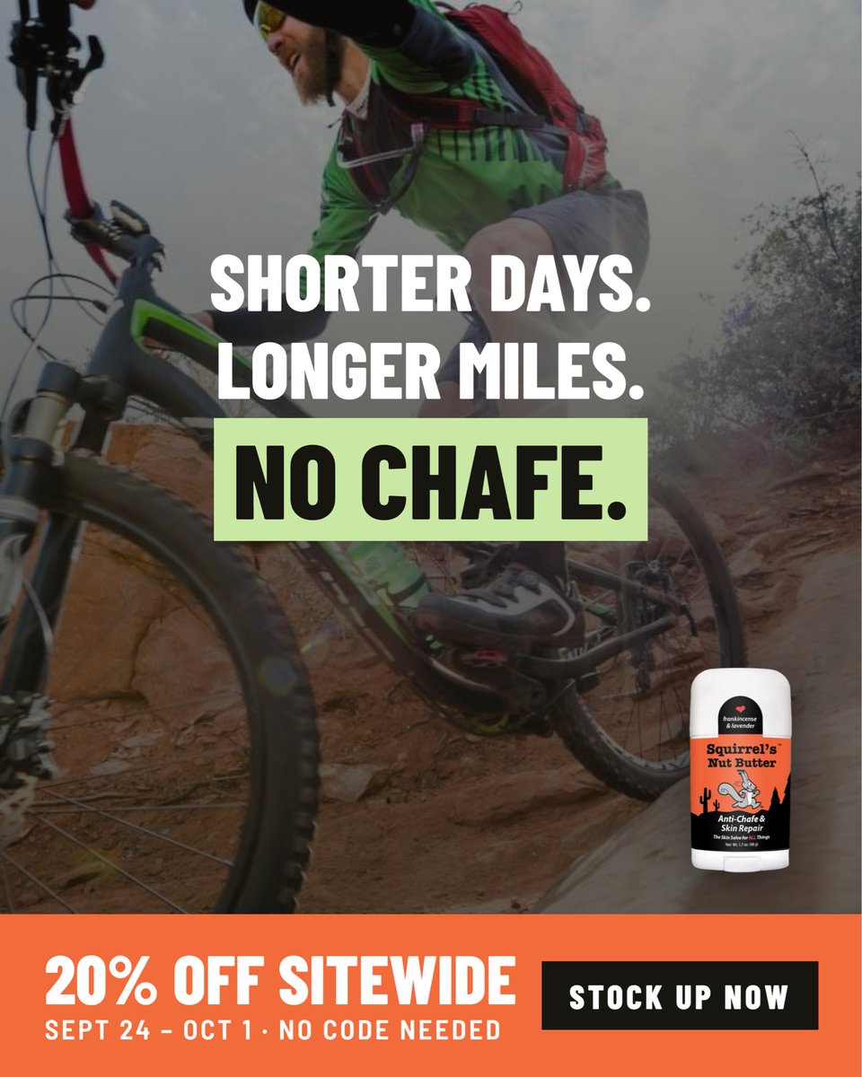 squirrelsnutbut's tweet photo. Last day to stock up and SAVE! 
Fall is in the air which means dryer air, cooler temperatures and more chance to chafe. 
Head to https://t.co/KGGTLhBXE0 now for 20% off sitewide before it’s too late! https://t.co/6kuzp6A6Gq