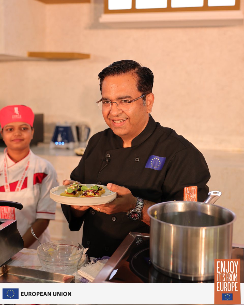 morethanfoodind's tweet photo. Day 1 at the EU Pavilion at Anuga Select India 2026 started with a memorable Opening Ceremony, officially launching three days dedicated to European flavours, quality ingredients and culinary inspiration. 🇪🇺 ✨  

Throughout the day, visitors enjoyed permanent tastings, a live cooking show by Chef Guntas Sethi, a “From Europe: Cheese Masterclass” with Chef Altamsh Patel, and another cooking show by @mchefajaychopra at the Live Cooking Area.  The day ended on a lively note with a European Beverage Show by Atharva Kadam.  

Thank you to everyone who joined us! We look forward to welcoming you for more tastings, workshops, and live cooking sessions! 

📍 Hall 6, Booth B02-C02

@EU_in_India  @EUAgri 
#MoreThanFoodIndia #EuropeanIngredients #EuropeanUnion #EnjoyItsFromEurope #AnugaSelectIndia