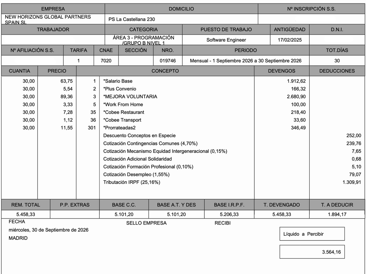 InvIngeniero's tweet photo. La nómina de un chaval de 26 años en España

💸 Ingreso para mí → 3800€
🪳 Ingreso para el Estado → 1650€

El Estado me roba el 30% de mi salario bruto para mantener a sus burócratas y parásitos

Pero el problema son los propietarios rentistas? 🤦🏼‍♂️