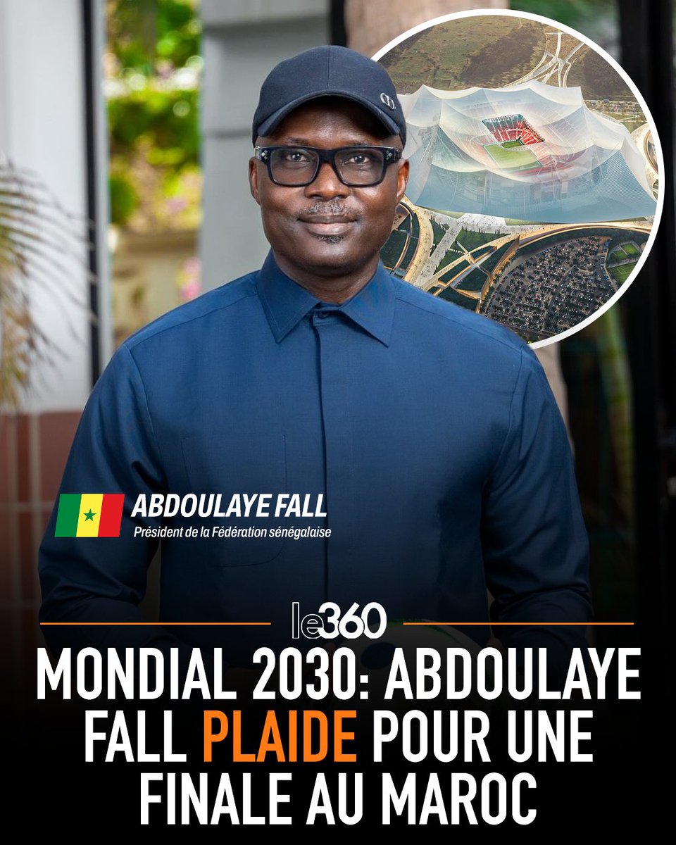Le360fr's tweet photo. 🇲🇦🇸🇳 Abdoulaye Fall, président de la Fédération sénégalaise de football (FSF), s’est confié à Le360 Sport sur la candidature du Maroc pour accueillir la finale du Mondial 2030. 

Vingt ans après la Coupe du monde organisée en Afrique du Sud, le dirigeant sénégalais estime que le continent est prêt à accueillir de nouveau un tel rendez-vous et que le Royaume possède les «infrastructures» et «l’expertise» nécessaires pour abriter la finale.

→ https://t.co/VIDadCakoV