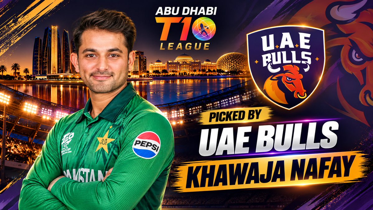 RayhamUnplugged's tweet photo. 🚨 KHAWAJA NAFAY PICKED BY UAE BULLS! 🇵🇰

- UAE Bulls have picked Khawaja Nafay for the upcoming Abu Dhabi T10 League. https://t.co/5G3suRiQi0