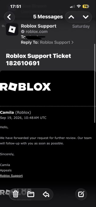 kubuzzu's tweet photo. just a lil update still no response from roblox idk what is taking them so long to reply.. i bet they will wait till  30 days is over then close the ticket lol https://t.co/ygP5JiEUGH