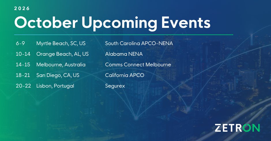 ZetronInc's tweet photo. We’re heading to events this October. 

These shows are a chance to connect with the people behind the work, understand their challenges and share ideas. If our paths cross this month, we’d love to say hello: https://t.co/91MkRrMS3u

#Zetron https://t.co/d7Xbi6z44H