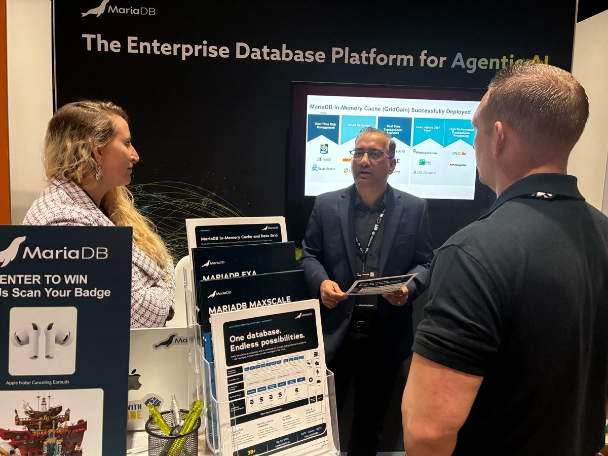 mariadb's tweet photo. AI search needs data that's open enough to reach and reliable enough to trust. Getting both right is still a work in progress.

At @WeAreDevs World Congress in San Jose, MariaDB Chief Product Officer Vikas Mathur joined @youdotcom's Saurabh Sharma, Nephos' Tomislav Tipurić, and @CapitalOne's Jared J. to discuss how enterprises are preparing their data for the era of AI search — including what already works, and what remains unsolved.

A special thank you to everyone who joined the conversation, and to all who stopped by our booth!