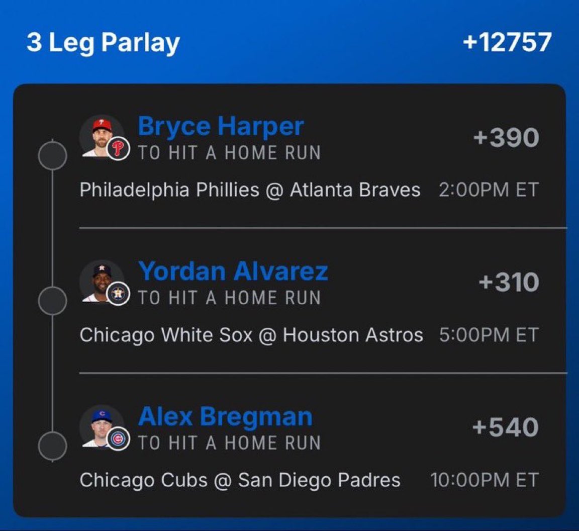 cashflowsports2's tweet photo. 🔥HOME RUN HITTERS🔥
@Playbook (link to tail in comments 🔗)
#MLB #Baseball #SportsBetting #HomeRun #Parlay #GamblingX #BettingCommunity #MLBTwitter @Playbook https://t.co/T0m4C3X9Uy