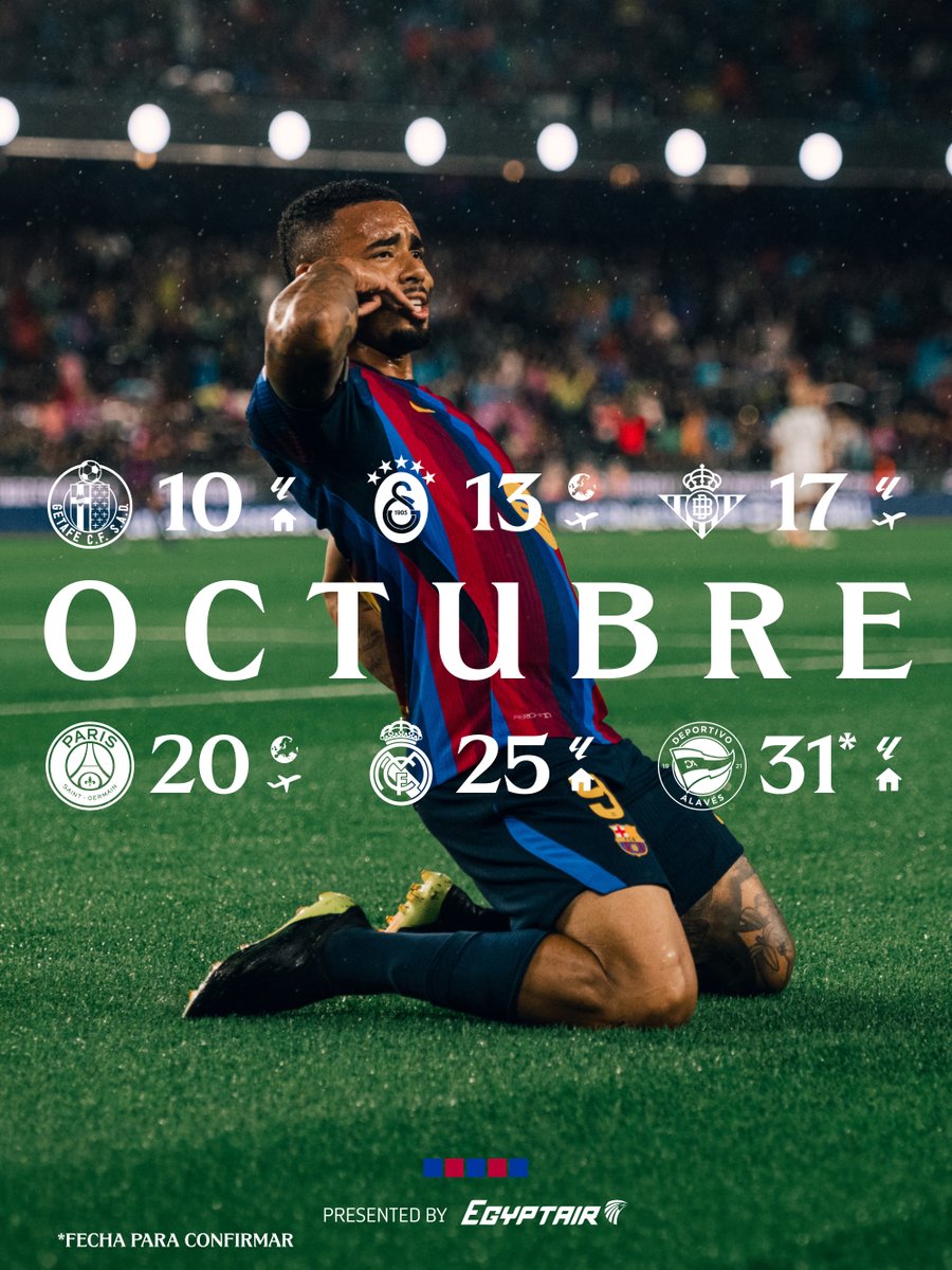 FCBarcelona_es's tweet photo. Octubre viene con partidazos. 
🎟️ https://t.co/1hViOER9Yv 

@EGYPTAIR https://t.co/PVMtHP92yn