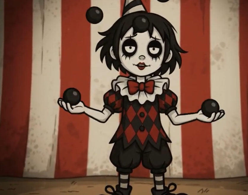 Elizavella1's tweet photo. juggling clown Girl sings Creepy Circus Song #creepycircus #gothcircus #animation #animatedart #juggler https://t.co/YvmEyDTQs7 via @YouTube https://t.co/muywhGDJdp