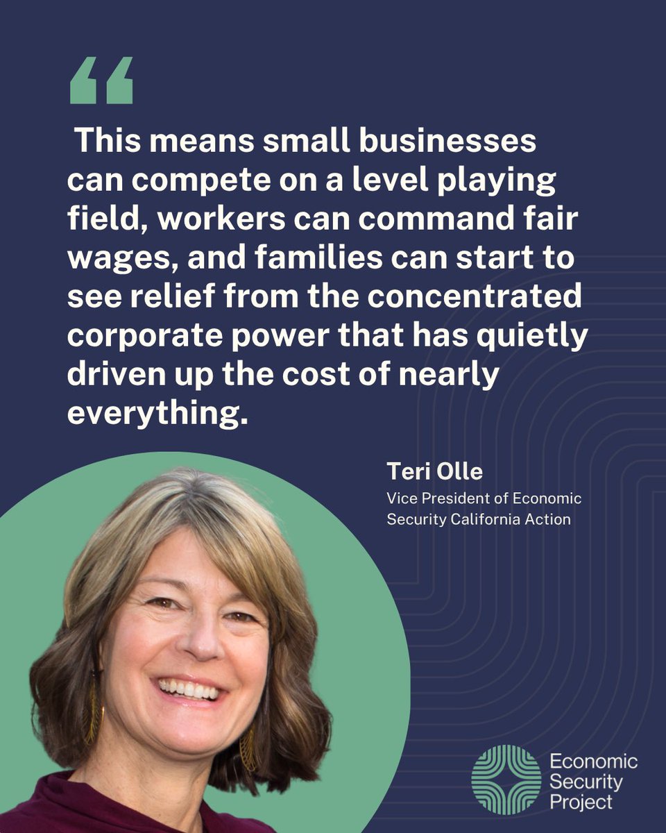 EconomicSecProj's tweet photo. 🚨California just took a major step toward tackling corporate power and the affordability crisis.

Gov. Newsom signed a new law updating California’s antitrust laws for the first time in more than a century, following a multi-year campaign led in part by our affiliate, @ESP_Action, alongside a broad coalition of advocates, organized labor, and small businesses.

California’s antitrust framework had remained largely unchanged since 1907, even as corporate power and the economy transformed around it. The new law gives state enforcers stronger tools to take on monopoly power and closes loopholes that have allowed dominant corporations to block competitors, squeeze small businesses, suppress wages, and consolidate their power.

Amid an affordability crisis, as families struggle to afford groceries, housing, healthcare, and other everyday essentials, taking on concentrated corporate power is a critical part of making life more affordable. More competition means more choice for consumers, a fairer shot for small businesses and workers, and less power for dominant corporations to set the terms of our economy.

This is a huge win for Californians and for everyone fighting for an economy that works for people, not just the most powerful corporations. Congratulations to everyone who helped make it happen.🎉

Read our full statement:
https://t.co/vxrkn7qDCr