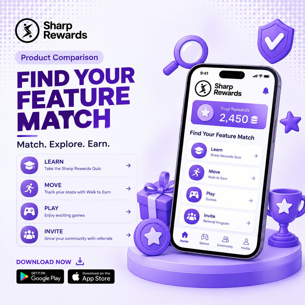SharpEconomy's tweet photo. Which Sharp Rewards feature fits your routine? 👀

🎓 Learn → Sharp Rewards Quiz
🏃 Move → Walk to Earn
🎮 Play → Games
🤝 Invite → Referral Program

Find your match. Explore. Earn.

#SharpRewards #Rewards #Community https://t.co/lUzleHBtQE