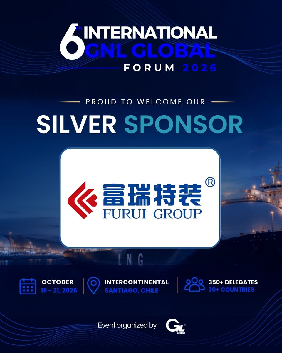 gnlglobal's tweet photo. 📣 SILVER SPONSOR ANNOUNCEMENT

We’re pleased to welcome FURUI GROUP as a Silver Sponsor of the 6th International GNL GLOBAL Forum 2026.

📍 Santiago, Chile | 📅 Oct. 19–21
🔔 Register: https://t.co/5brVJcFc1b

#GNLGlobal #LNG #Sponsor https://t.co/3GPLpTHoNp