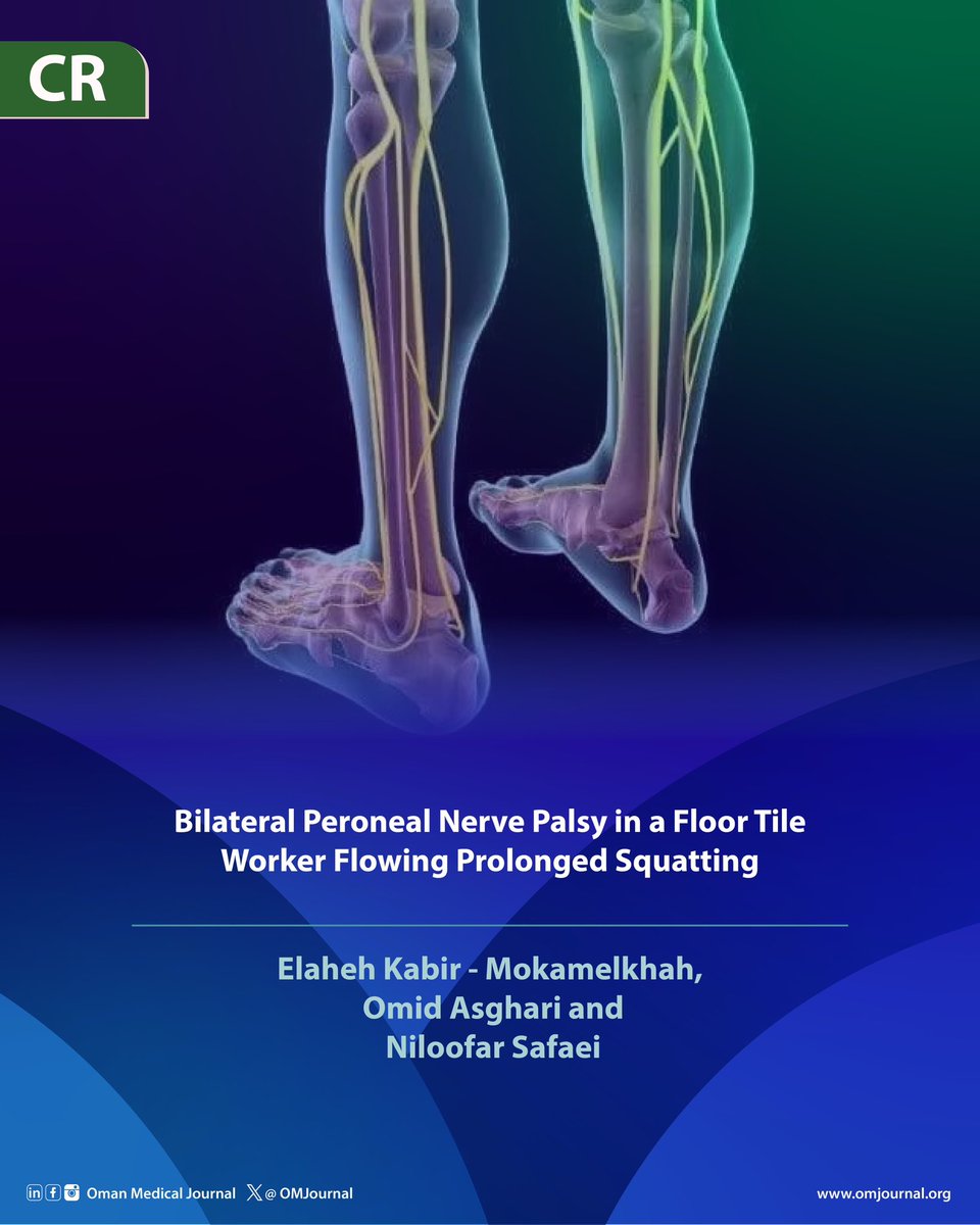 OMJournal's tweet photo. Case report title: "Bilateral Peroneal Nerve Palsy in a Floor Tile Worker Flowing Prolonged Squatting".
To read the full article visit: https://t.co/x4MYxiFx2o https://t.co/iOgkSim4m5