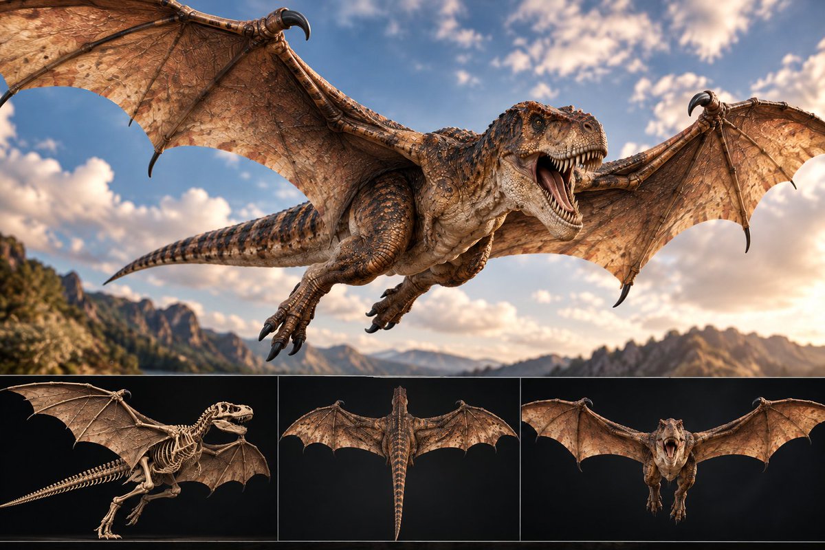 IceMaster_T's tweet photo. Okay here me out. The T-Rex didnt have little baby arms. That makes 0 sense

The person who assembled the skeleton put a few bones in the wrong spot

I had AI move the bones to be more like a chicken

T-rex's were Dragons. End of story.
@samtripoli @My_TeslaModelS @RjNol

#dragon https://t.co/yYX7LRFPXf