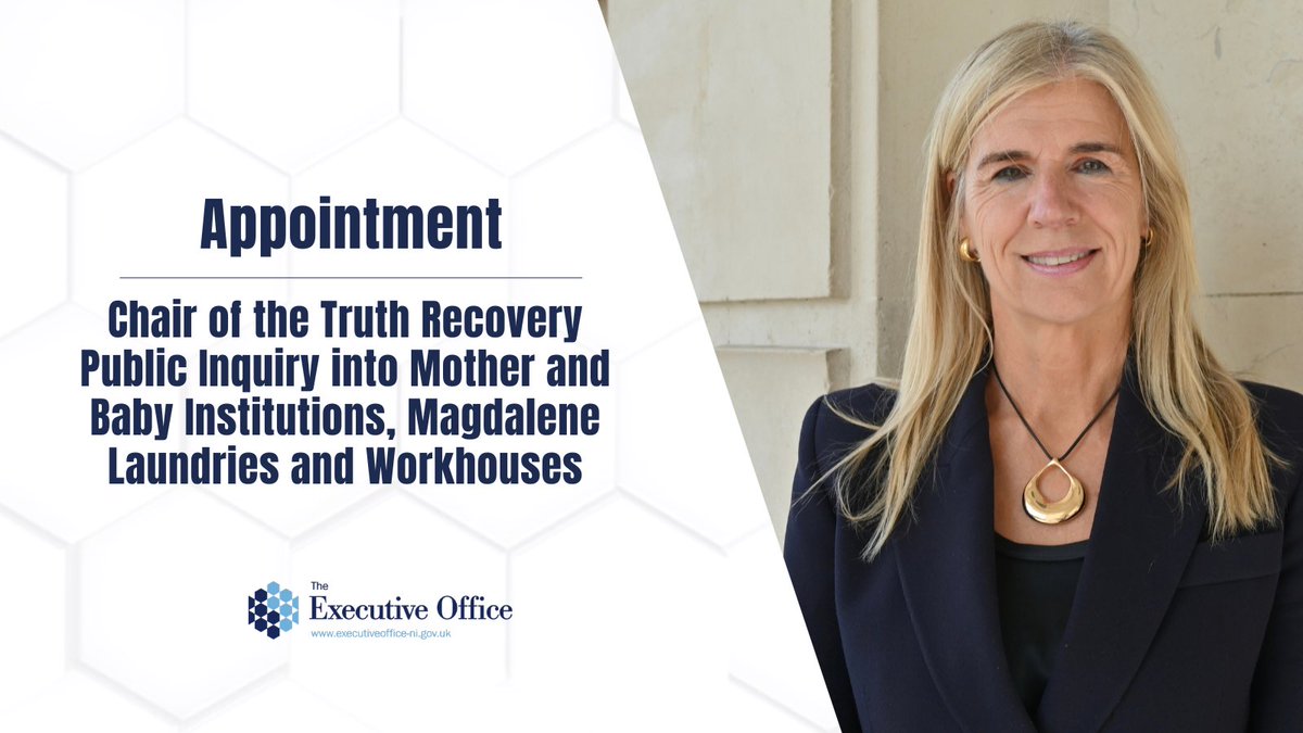 ExecOfficeNI's tweet photo. First Minister Michelle O’Neill and deputy First Minister Emma Little-Pengelly have appointed Rachel Langdale KC as Chair of the Truth Recovery Public Inquiry into Mother and Baby Institutions, Magdalene Laundries and Workhouses. 

Rachel Langdale KC is a highly respected barrister with extensive experience in public inquiries and complex investigations. Her appointment reflects the Executive’s commitment to ensuring the inquiry is independent and survivor focused. 

Read more here: https://t.co/qZ3vVacPAM