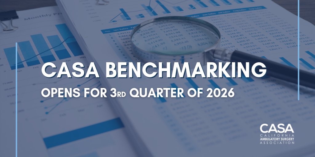 CASA_ASC_Assn's tweet photo. CASA's Benchmarking program opens October 1 for third quarter 2026 data. It's how California ASCs track quality indicators and adverse risk events against statewide standards. 

Members can access more information here:https://t.co/WmGhSqvqoU https://t.co/2XB5GJuIkJ