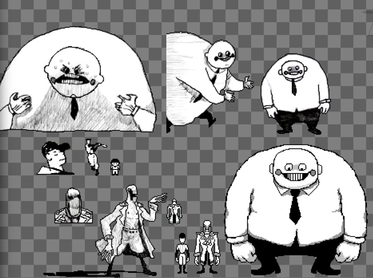 Cuztody_17's tweet photo. If I drew 'em in the Undertale art style, this is how I'd do it.
the batter, enoch, dedan, philip, leg horse
#offgame #thebatteroff #dedan #enoch #spacefuneral #leghorse https://t.co/4uLivsUrJT