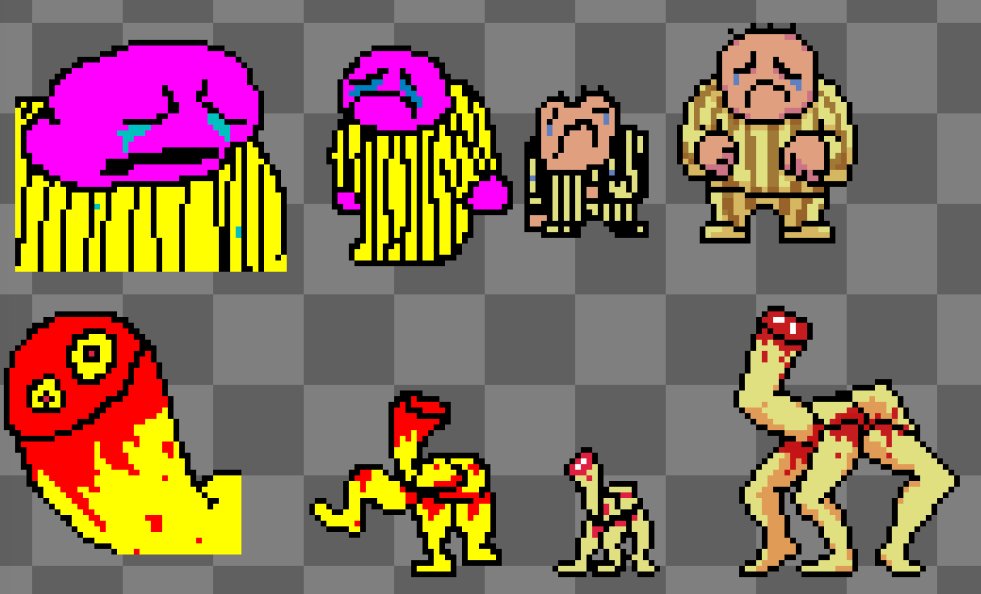 Cuztody_17's tweet photo. If I drew 'em in the Undertale art style, this is how I'd do it.
the batter, enoch, dedan, philip, leg horse
#offgame #thebatteroff #dedan #enoch #spacefuneral #leghorse https://t.co/4uLivsUrJT