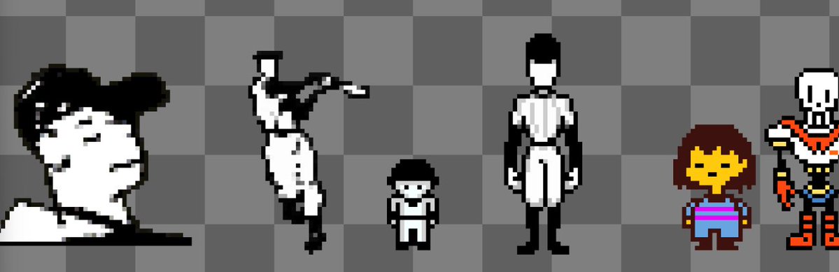 Cuztody_17's tweet photo. If I drew 'em in the Undertale art style, this is how I'd do it.
the batter, enoch, dedan, philip, leg horse
#offgame #thebatteroff #dedan #enoch #spacefuneral #leghorse https://t.co/4uLivsUrJT