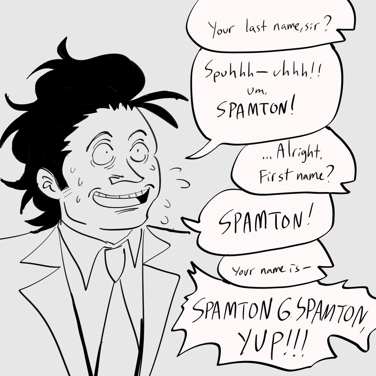 pinemori7's tweet photo. I kind of wished I made a human name for my Spamton, but it’s too late now lol. So, I imagine this is what happened. https://t.co/aYMx543AGA