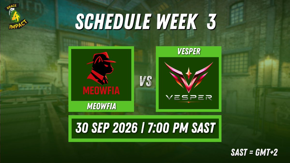 B4IOfficial's tweet photo. Week 3 action for our ZA League kicks off tonight at 19:00 SAST!

⚔️ Meowfia 🆚 Vesper
🎙️@HiyaNoot 
📺https://t.co/wqEAhXYH4k

#CS2 #CounterStrike #BraceForImpact #EsportsZA #WomensEsports https://t.co/EQleMePDjw