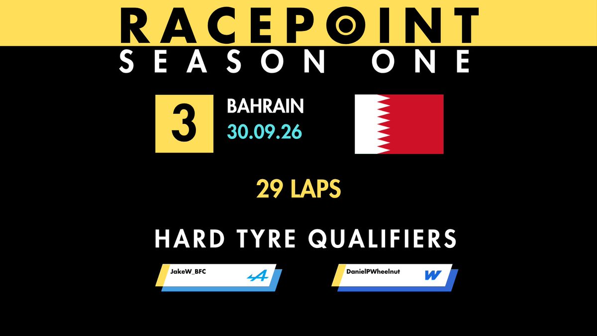 RacePointLeague's tweet photo. RACE DAY 🏁

Round 3: Bahrain 🇧🇭

🕛 Start time: 7.30pm
👑 Lobby host: @F1bazza86
🎙️ Commentator: @IvorBrynMike &amp; @ERT_ColinRMason
🛞 Hard tyre runners in qualifying: @JWarrior1995 &amp; @DanielPrice26

Race will be live on YouTube: https://t.co/oMmvVuZ100…

#RaceDay #BahrainGP https://t.co/Rl8ZeOdSMA