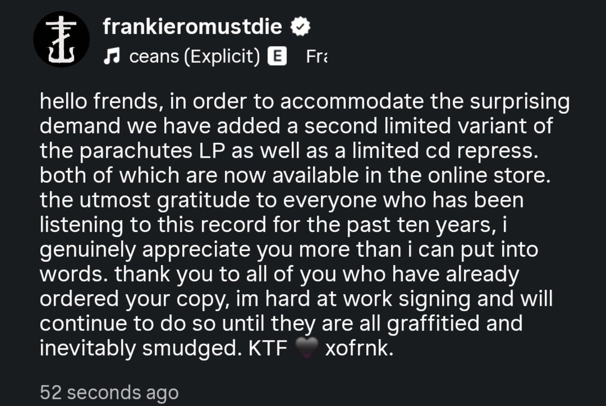 yyyyvs's tweet photo. "im hard at work signing and will continue to do so until they are all graffitied and inevitably smudged" oh my god, i hope you know that i love you as much the passion and love that you have for your music 🥲 https://t.co/FSUGvxbXi8
