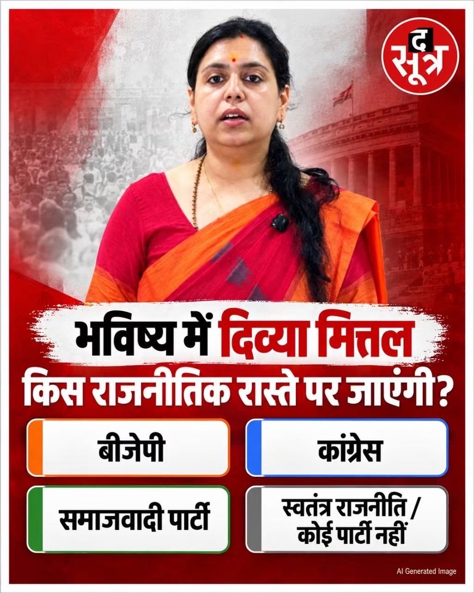 ShivVrandavan's tweet photo. IAS छोड़कर राजनीति में उतरीं दिव्या मित्तल अब किस राजनीतिक रास्ते पर जाएंगी?

#DivyaMittal #IAS #Trending #Poll @GloboNews @dcchoudhary197 @MLAAvinash237 https://t.co/h5sI4EBTAY
