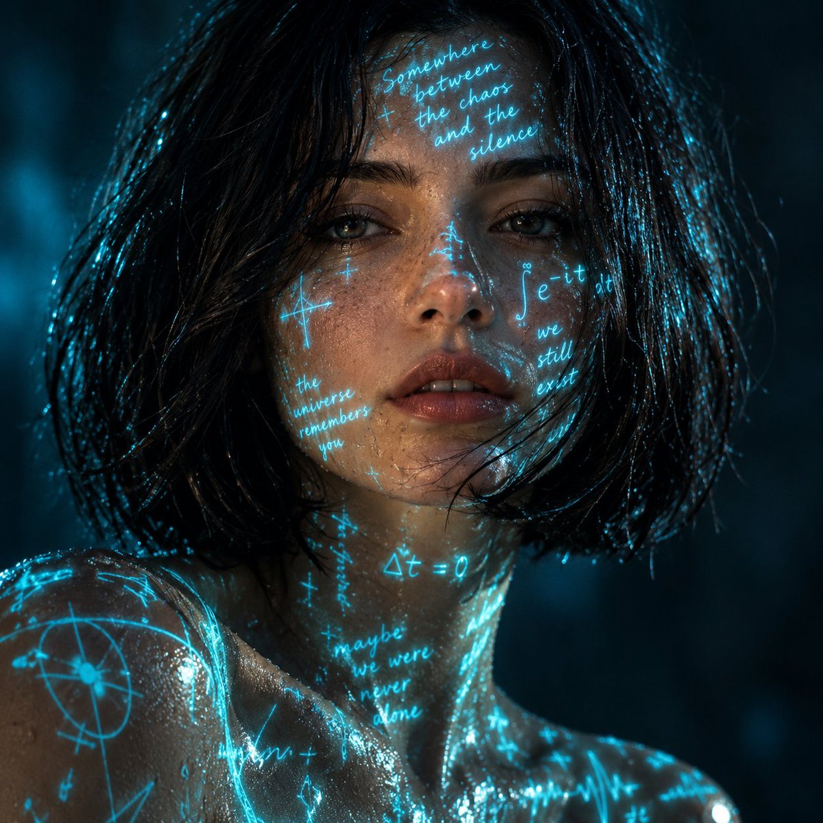 Cyan Glow Wet Portrait