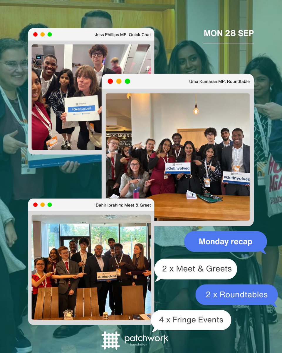 UKPatchwork's tweet photo. 🎤 From the fringe to the front row. Three days at #Lab26 meeting ministers, MPs and mayors, plus the Leader's speech live in the hall. Here's how our Patchworkers made every moment count 👉

#PatchworkFoundation #GetInvolved #Lab26 https://t.co/ZQRv8gqf0C