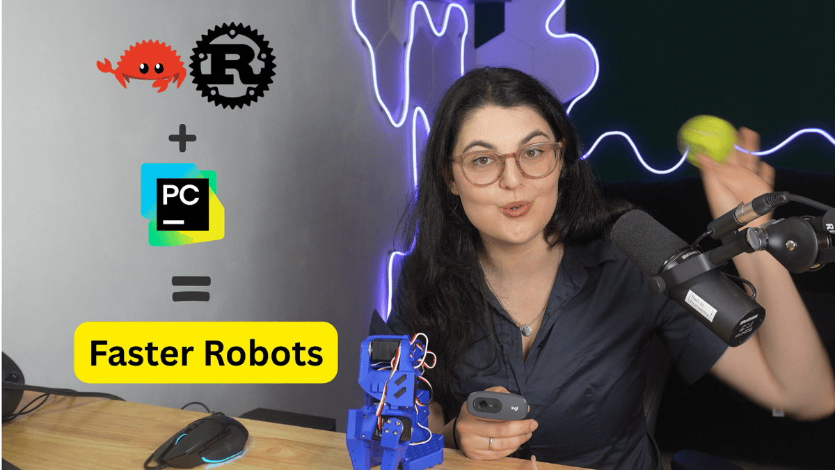 pycharm's tweet photo. Can #Rust beat Python in a robot reflex test? 🦀🤖

Watch @iuliaferoli build a PyO3 Rust extension inside PyCharm 2026.2 to speed up a LeRobot SO-101 arm's reaction loop – and see if the performance gains match expectations!

Watch the full tutorial: https://t.co/ZEEqowvWca https://t.co/RemtslGPqu