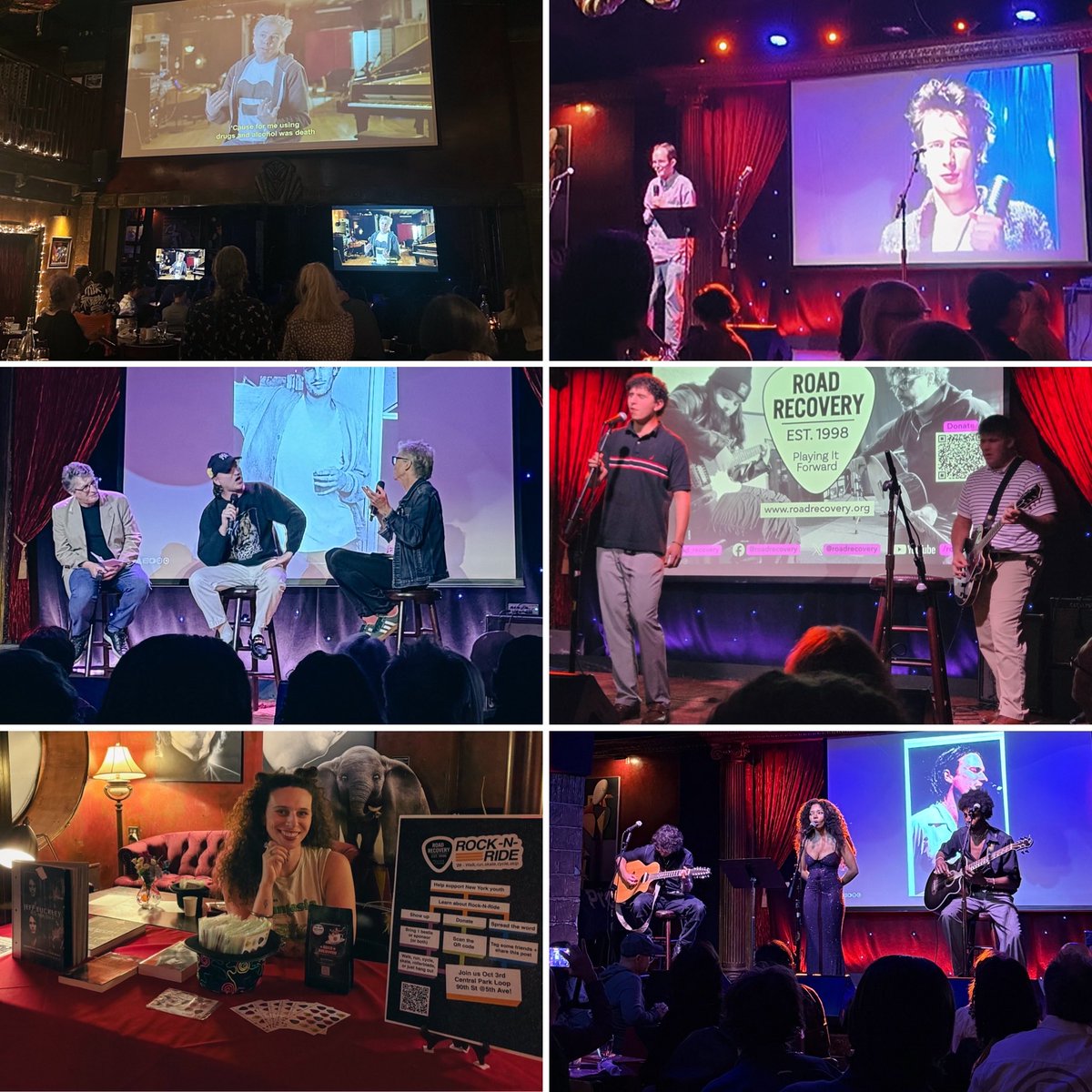 RoadRecovery's tweet photo. 🎸 Celebrating @JeffBuckley’s life, music &amp; legacy! #RoadRecovery gathered @CuttingRoomNYC to screen #ItsNeverOverMovie, Q&amp;A w/ #MichaelTighe #GeneBowen &amp; @DavBrowne &amp; live music from Lyric &amp; Kenny Bell. 

🎟️ Thanks #jeffbuckley Estate for donated raffle items! https://t.co/I0xcDm6XAs