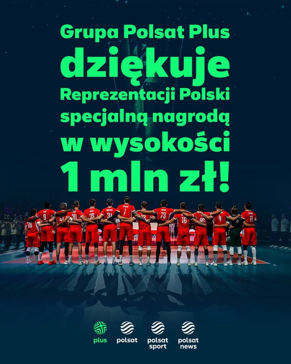 musicnewsfactpl's tweet photo. Grupa Polsat Plus ogłosiła, że przyzna polskim siatkarzom dodatkową nagrodę w wysokości 1 mln zł w podziękowaniu za obronę tytułu mistrzów Europy. https://t.co/vwoONGcZH4