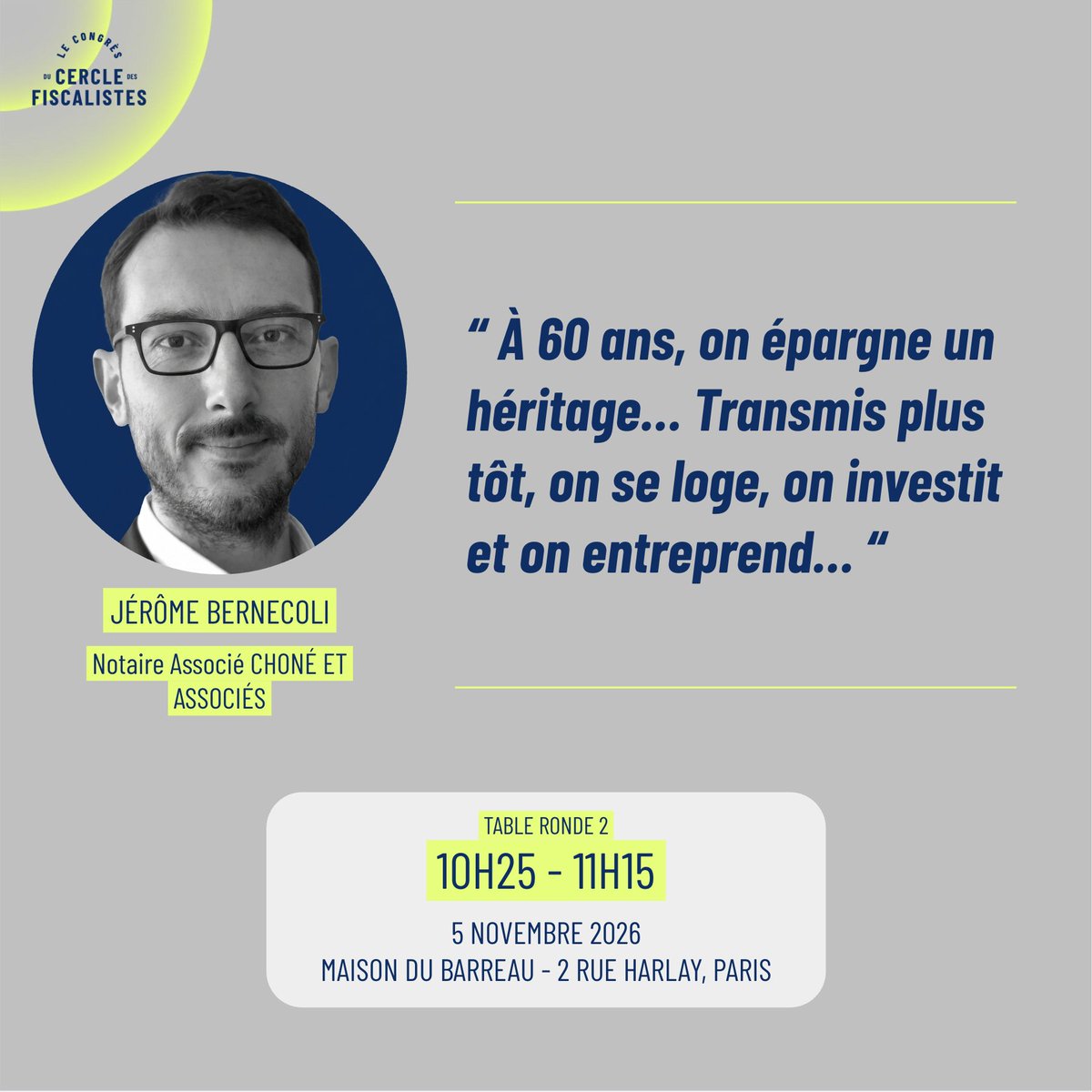 CercleFiscalist's tweet photo. 💬 "À 60 ans, on épargne un héritage... Transmis plus tôt, on se loge, on investit et on entreprend." Jérôme Bernecoli - RDV le 5 nov. à la Table ronde 2 pour repenser la fiscalité des transmissions ! 🎟️ https://t.co/4ysp4lsCTy #Fiscalité #Transmission #DMTG #CercleDesFiscalistes https://t.co/UGeqYiHBUz