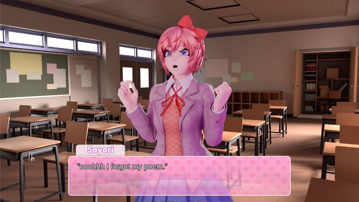 tex323436348's tweet photo. Sayori forgot her poem.

Classroom- @ienvyowls 
Sayori- @NickLuigi 
#ddlc https://t.co/Yn3P3Yr37t