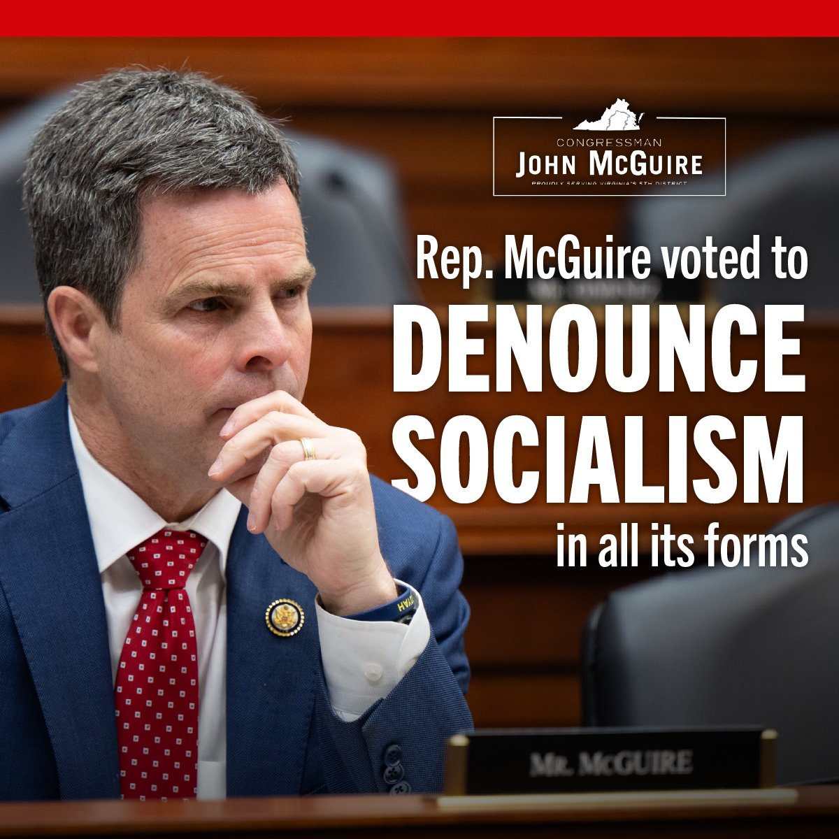 RepJohnMcGuire's tweet photo. I joined my House GOP colleagues in voting to condemn and denounce socialism in all its forms. This was a commonsense vote, but unfortunately, 192 of my colleagues across the aisle chose not to support it. I will always stand up for the values and principles that make our country strong and protect the freedoms that define our nation. 

@HouseGOP