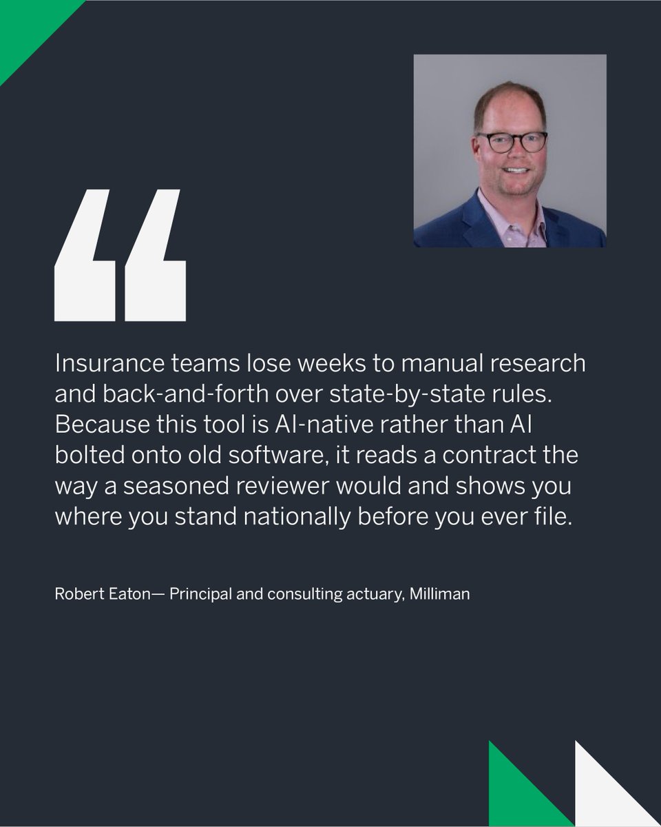 millimaninsight's tweet photo. Milliman releases Milliman Compliance Intelligence, an AI-native insurance regulatory platform. 

Learn more in our press release: https://t.co/nwvtXZqDMf

#Milliman #MillimanAISolutions #InsureTech https://t.co/yoqQHhyl8Z