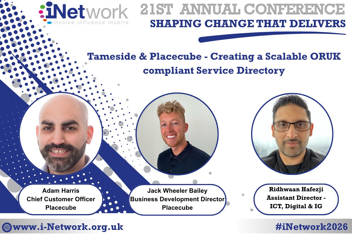 istanduk's tweet photo. Seminar spotlight!

Placecube &amp; Tameside join us at the iNetwork Annual Conference 2026 to share how they’re creating a scalable, ORUK-compliant Service Directory through collaboration and open-source technology.

Dont miss out! Register today: https://t.co/Mds1EuwXNg https://t.co/9PlsLL8EqY