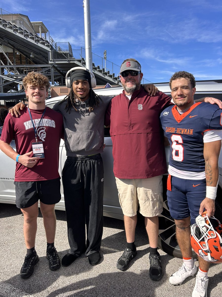 EliSparkman08's tweet photo. I had a great game day visit last Saturday at @cnfootball. I really enjoyed seeing campus and the amazing football facilities. Thank you @CoachAG_53, @CoachJ_Jamison, @CoachAGoss, @Coach_CGoins, and the rest of the staff for the invite and allowing me to see what Carson-Newman Football is all about. Also, I had fun seeing my old teammates!