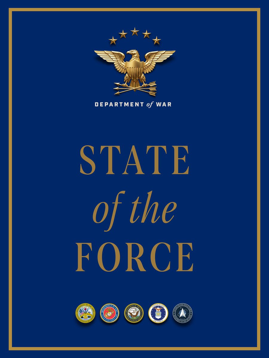 DeptofWar's tweet photo. THE STATE OF THE FORCE ADDRESS.

TODAY AT 3 P.M. EST. https://t.co/cTF0Ud6WGY