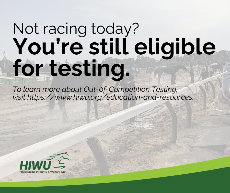 HIWUNews's tweet photo. A Covered Horse doesn't have to be entered in a race to be tested. Out-of-Competition Testing allows HIWU to conduct testing beyond race day as part of its nationwide efforts to protect the integrity of the sport and promote fair competition. 

Learn more: https://t.co/FmwUIa3qce https://t.co/XRZwo8UqcT