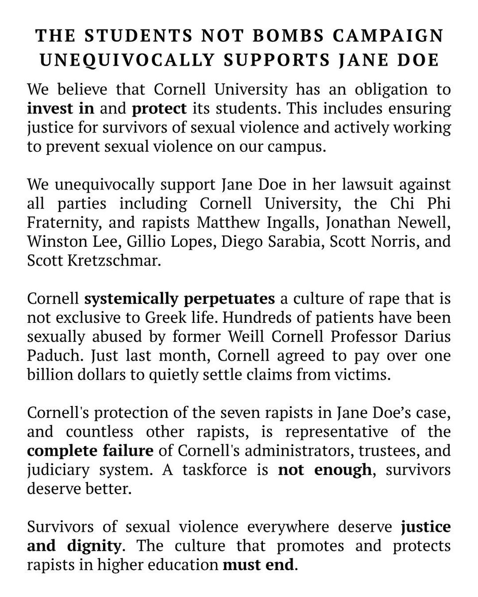 wikipediadogg's tweet photo. CORNEL STUDENTS STAND WITH JANE DOE https://t.co/Ih11CZgM4p
