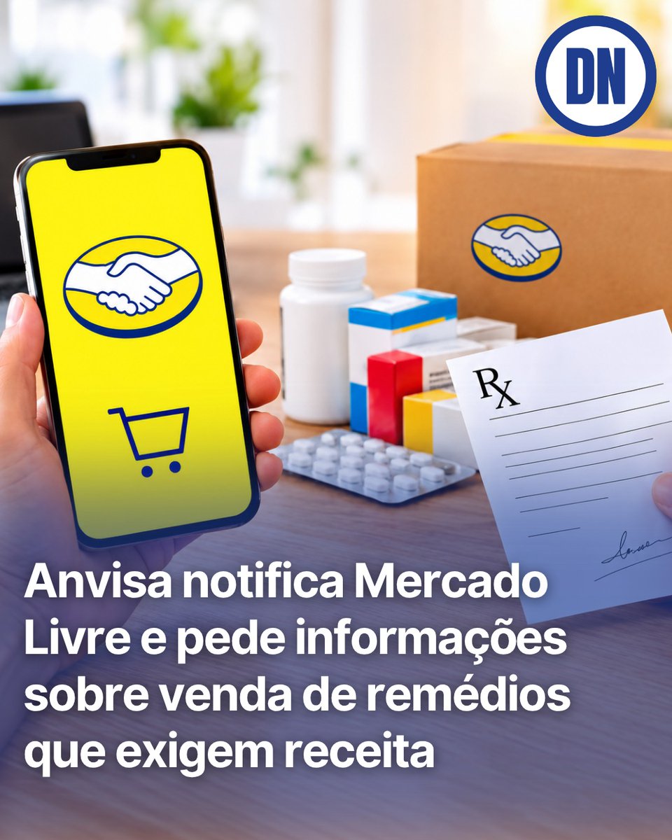 RedacaoDN's tweet photo. Mercado Livre quer começar a vender medicamentos com receita em outubro, mas a Anvisa quer explicações antes.

A agência notificou a empresa e afirma que ainda não há previsão normativa para marketplaces intermediarem esse tipo de venda.

Entenda as regras no Diário de Notícias. Link na bio.