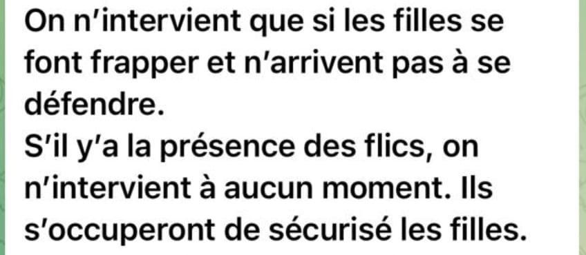 jean_bexon's tweet photo. Affaire Quentin | DOCUMENTS EXCLUS | 

J’ai eu accès aux consignes envoyées dans le groupe créé pour le service d’ordre de Némésis (antenne Lyon) avant le 12 février. 

Sur ce groupe telegram se trouvaient les 16 membres du service d’ordre éphémère de l’action banderole de Némésis Lyon. 

Je précise que les consignes sont datées d’avant le meurtre de Quentin et de fait avant l’extrême médiatisation des événements. 

Ces consignes prouvent que les militants nationalistes sont venus au croisement afin de sécuriser l’action banderole. 

Elles ont été rédigées par un membre du service d’ordre éphémère.

Notons que la thèse d’un guet-apens orchestré par les nationalistes n’est pour l’heure pas retenue par les enquêteurs. 

Les consignes montrent aussi que les militants anticipaient d’aller au contact pour dégager les jeunes femmes de Némésis si celles-ci étaient prises à partie physiquement et uniquement si la police n’intervenait pas.

Une sentinelle était désignée pour indiquer le nombre de personnes devant intervenir afin de ne pas transformer l’évacuation en affrontement.

La crainte d’une prise à partie physique des Némésis était fondée puisque deux jeunes femmes ont été étranglées. Un agresseur a aussi fait de l’exhibitionnisme sexuel alors que les Némésis étaient agressées par la foule (30 à 50 personnes venues assister à la conférence LFI). 

Ces consignes prouvent par ailleurs que le groupe nationaliste n’était pas dans une dynamique de « mob » lors de l’affrontement. 

À l’inverse, c’est le groupe antifa de Favrot qui était en « mob » avec un modus operandi habituel de la Jeune garde Lyon. 

Traquer armé, repérer, isoler et tabasser. 

Les enquêteurs parlent ainsi de méthode de guérilla urbaine. 

On observe notamment un partage des rôle dans l’exécution. 

Paul Lachal et Lelio Lebesson filment, Dimitry Vanheuil empêchent les riverains de prêter assistance et enfin Alexis Chaintreuil finit les victimes au sol après être resté en retrait. Au même moment, Guillaume Amerudi dépouille ses victimes avec d’autres complices.

Favrot, au milieu, effectue des gestes qui désignent un meneur. 

📸 Ci-dessous, des consignes transmises avant le 12 février sur le canal du service d’ordre de l’action banderole. 

Ces messages sont authentiques et date d’avant le lynchage, avant que cette action ait pris une ampleur médiatique majeure. 

@jean_bexon @BVoltaire