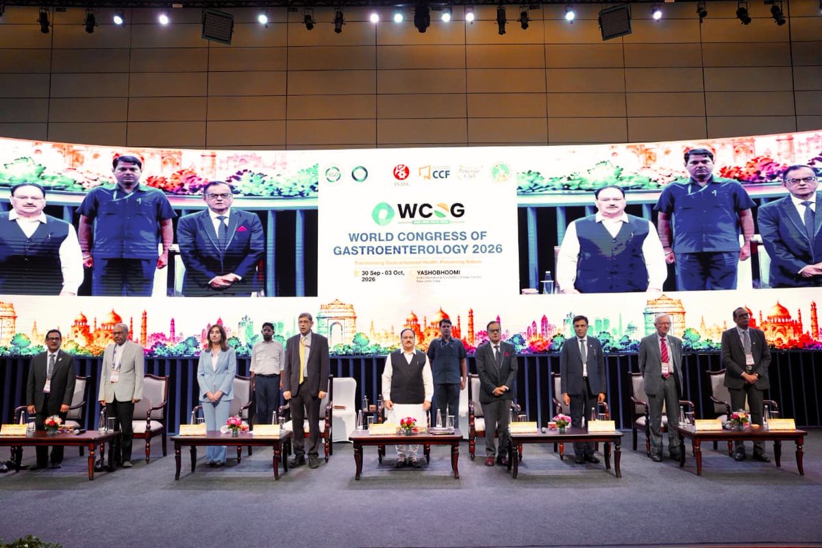 MoHFW_INDIA's tweet photo. Union Minister for Health and Family Welfare Shri J.P. Nadda Addresses World Congress of Gastroenterology 2026 in New Delhi

India Advancing Towards Holistic and Inclusive Healthcare with Greater Emphasis on Prevention and Health Promotion: Union Health Minister Shri J.P. Nadda

More Than 600 million Beneficiaries Covered Under AB-PMJAY, Providing ₹5 Lakh Health Cover Per Family: Union Health Minister Shri J.P. Nadda

India Recorded 86% Decline in Maternal Mortality Between 1990 and 2023: Union Health Minister Shri J.P. Nadda

Union Health Minister Shri J.P. Nadda Highlights Government’s Comprehensive Approach to Healthcare at WCOG 2026

#HealthForAll 

https://t.co/8l9gEaJbmR