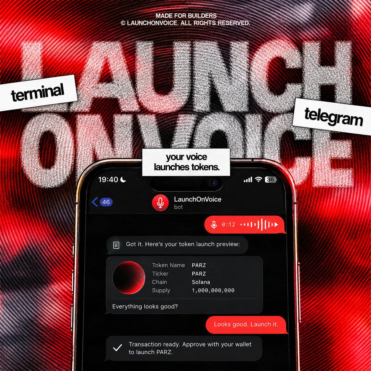 LaunchOnVoice's tweet photo. For the next phase, @LaunchOnVoice is moving beyond the website. You’ll be able to interact with LaunchOnVoice directly through your terminal or Telegram.

Your voice → your instructions → your launch.

声にする。創る。ローンチする。

$VOICE 
5JFmazQR7EYR9CzDPPzdW1wqEyZRcuBCHVtcmggspump